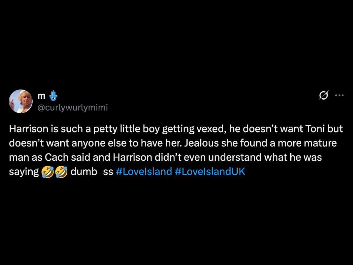 Netizens react to Harrison x Toni recoupling drama (Image via X/@curlywurlymimi)